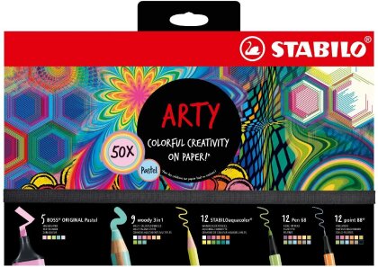 STABILO ARTY" 50er Kreativ Set Pastel (BOSS Original/woody 3 in 1/STABILOaquacolor/Pen 68/point 88)