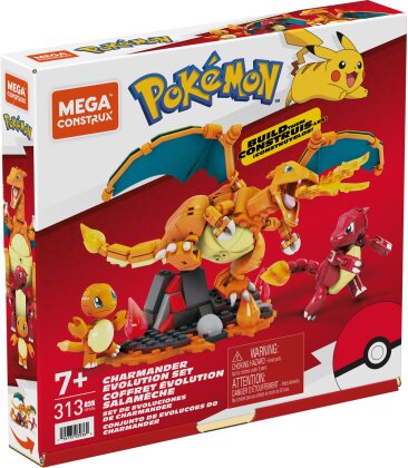 Mega Pokémon Glumanda Evolution - Set, 313 Teile, 3 bewegliche