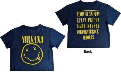 Nirvana Ladies Crop Top - Yellow Happy Face Flower Sniffin (Back Print)