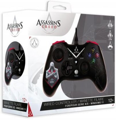 Assassin's Creed - Manette Filaire USB pour PC/Xbox One/SeriesX/S avec Câble 3M - Noire et Rouge