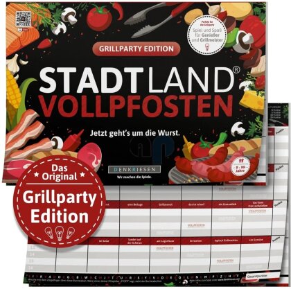 Denkriesen - Stadt Land Vollpfosten® Grillparty Edition - "Jetzt geht's um die Wurst." (Kinderspiel)