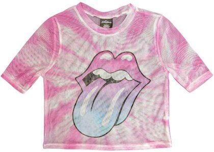 The Rolling Stones Ladies Crop Top - Pink Gradient Tongue (Mesh)