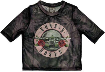 Guns N' Roses Ladies Crop Top - Pink Tint Bullet Logo (Mesh)