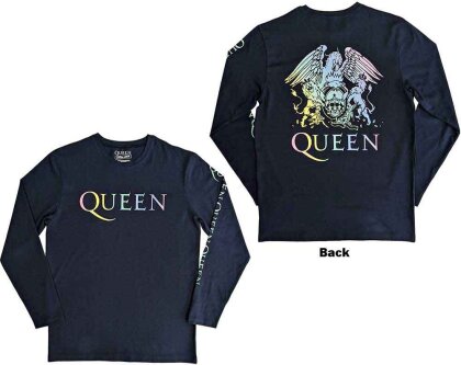 Queen Unisex Long Sleeve T-Shirt - Rainbow Crest (Back & Sleeve Print)