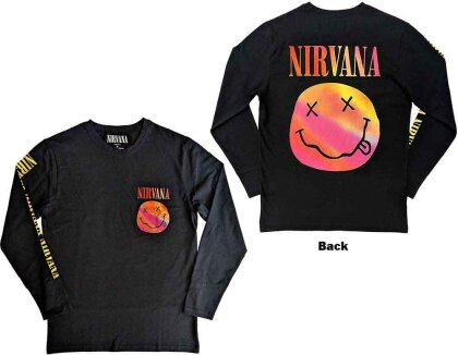 Nirvana Unisex Long Sleeve T-Shirt - Gradient Happy Face (Back & Sleeve Print)