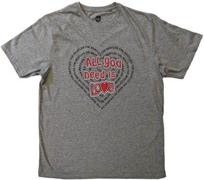 The Beatles Unisex T-Shirt - All You Need Is Love Heart (Grey)