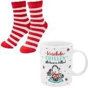 Sheepworld Tassen-Socken-Set bestehend aus einer Tasse mit Motivdruck - "Kuscheln, Chillen, Glühwein killen!" und einem Paar Socken in Größe 36-40
