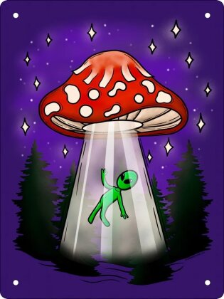 Alien Mushroom UFO - Mini Tin Sign