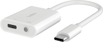 Belkin 3.5 mm Audio + USB-C Charge Adapter RockStar - white