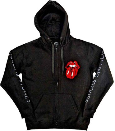The Rolling Stones Unisex Zipped Hoodie - Hackney Diamonds Shattered Tongue (Sleeve Print)