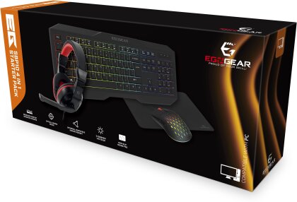 EgoGear - Pack de démarrage 4 en 1 SBP10 pour PC (Clavier avec rétro-éclairage + souris + casque filaire + tapis de souris)