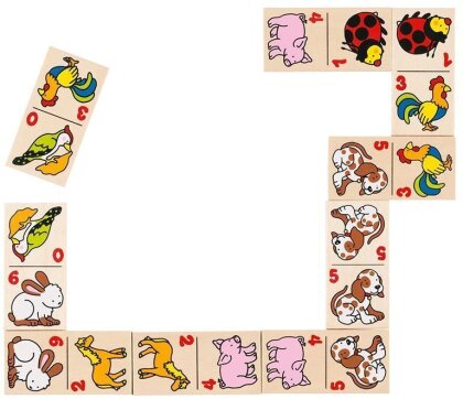 Dominospiel Tiermotive im Holzkasten (Kinderspiel)
