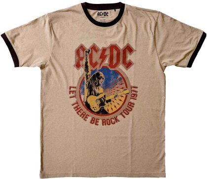 AC/DC Unisex Ringer T-Shirt - Let There Be Rock Tour '77 (Sand)