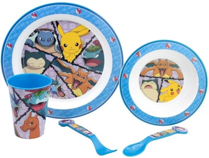 Set de Vaisselle Enfant - Attrapez-les Tous - Pokemon - Assiettes, Couverts et Verre - 23.5 cm - 600 ml