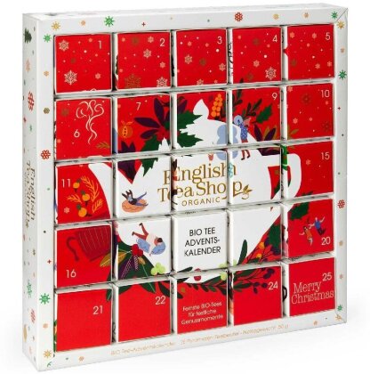 Puzzle Tee Adventskalender "Red Christmas", BIO - 25 Pyramidenbeutel