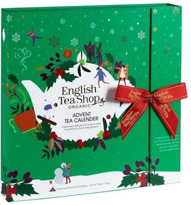 Tee Adventskalender mit Schleife "Grün" - 25 Boxen mit BIO-Tees in hochwertigen Pyramiden-Teebeuteln