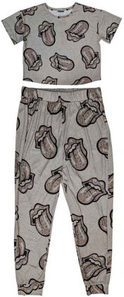 The Rolling Stones Ladies Pyjamas - Heart Tongue (Grey)