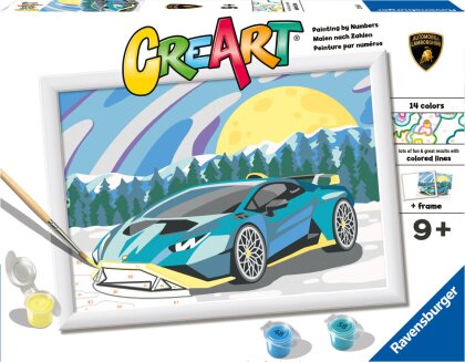 CreArt Blue Lamborghini - Malen nach Zahlen, 24x18 cm,