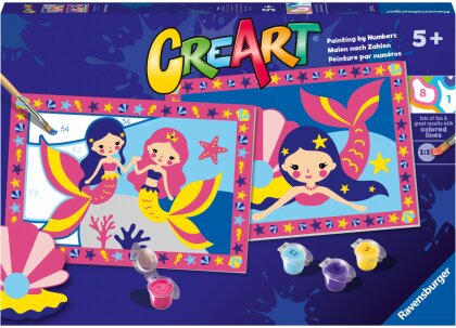 CreArt Junior Mermaid Magic - Malen nach Zahlen, 2 Maltafeln,