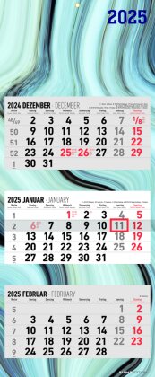 Alpha Edition - 3-Monatskalender Design 2025 Bürokalender, 33x20cm(33x80cm geöffnet), Kalender mit Jahresübersicht, Datumsschieber, faltbar, 3 Monate auf einen Blick und internationales Kalendarium