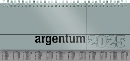 Zettler - Tisch-Querkalender 2025 argentum, 29,7x13,5cm, Bürokalender mit 112 Seiten, Monatsübersicht, Notizbereich, Mondphasen, Ringbindung und internationales Kalendarium