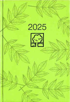 Zettler - Wochenbuch 2025 grün, 14,6x21cm, Taschenkalender mit 128 Seiten im Kartoneinband, Tages- und Wochenzählung, Mondphasen, Recyclingpapier und internationales Kalendarium