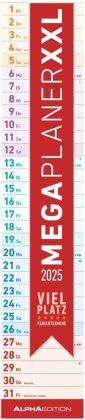 Megaplaner XXL 2025 - Streifen-Kalender 17,5x98 cm - mit Ferienterminen - viel Platz für Notizen - Wandplaner - Küchenkalender - Alpha Edition