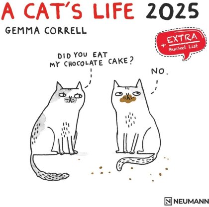N NEUMANNVERLAGE - A Cat's Life 2025 Broschürenkalender, 30x30cm, Wandkalender mit lustigen Katzen-Illustrationen, internationalen Feiertagen und viel Platz für Notizen
