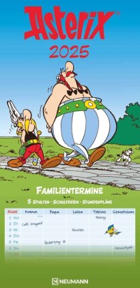 N NEUMANNVERLAGE - Asterix 2025 Familienplaner, 22x45cm, Familienkalender mit 5 Spalten für Termine und Notizen, schöne Illustrationen, Stundenpläne, Schulferien und deutsches Kalendarium