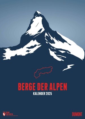 DUMONT - Berge der Alpen 2025 Wandkalender, 50x70cm, Posterkalender mit den außergewöhnlichen Karten von Marmota Maps, zwölf handillustrierte Alpengipfel, gelungene Infografik für alle Fans der Berge