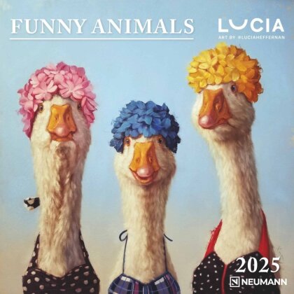 N NEUMANNVERLAGE - Funny Animals 2025 Broschürenkalender, 30x30cm, Wandkalender mit lustigen Tier-Motiven, Mondphasen, viel Platz für Notizen und internationale Feiertage/Kalendarium