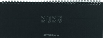 Zettler - Tisch-Querkalender Papyrus 2025 schwarz, 29,7x10,5cm, Bürokalender mit 112 Seiten, Monatsübersicht, Notizbereich, Mondphasen, Jahresübersicht, Ringbindung und deutsches Kalendarium