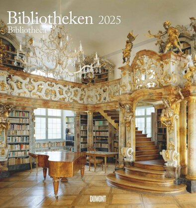 DUMONT - Bibliotheken 2025 Wandkalender, 45x48cm, Fotokunst-Kalender mit zwölf Bibliotheken mit meisterhafter Innenausstattung und Architektur, internationales Kalendarium