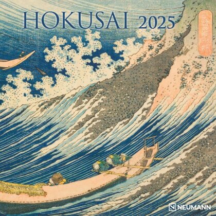 N NEUMANNVERLAGE - Hokusai 2025 Broschürenkalender, 30x30cm, Wandkalender mit künstlerischen Abbildungen, Mondphasen, viel Platz für Notizen und internationale Feiertage/Kalendarium