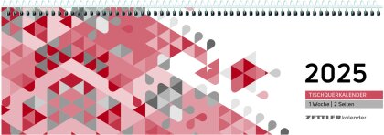 Zettler - Tischquerkalender 2025 rot, 29,6x9,9cm, Bürokalender mit 120 Seiten, Tages-, Wochen- und Zinstageszählung, Steuerterminen, Spiralbindung und internationales Kalendarium