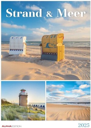 Alpha Edition - Strand & Meer 2025 Bildkalender, 29,7x42cm, Wandkalender mit Feiertagen, drei Bilder pro Monat und 1 Monat pro Seite, internationales Kalendarium