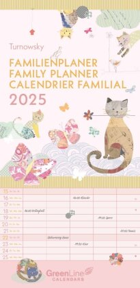 GreenLine - Turnowsky 2025 Familienplaner, 22x45cm, Familienkalender mit effizienter Monatsaufteilung in 5 Spalten, für Familienorganisation, Schulferien und Stundenpläne, mit Spiralbindung