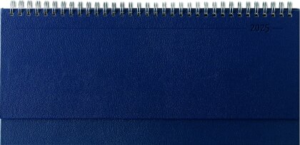 Zettler - Tisch-Querkalender Balacron 2025 blau, 29,7x10,5cm, Bürokalender mit 112 Seiten, Monatsübersicht, Notizteil, Mondphasen, Jahresübersicht, Ringbindung und internationales Kalendarium