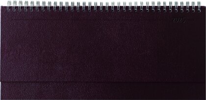 Zettler - Tisch-Querkalender Balacron 2025 rot, 29,7x10,5cm, Bürokalender mit 112 Seiten, Monatsübersicht, Notizteil, Mondphasen, Jahresübersicht, Ringbindung und internationales Kalendarium