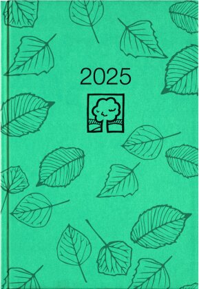 Zettler - Buchkalender 2025 türkis, 14,5x21cm, Taschenkalender mit 392 Seiten im Kartoneinband, 1 Tag auf 1 Seite, Tages-, und Wochen- und Zinstagezählung, Blauer Engel und deutsches Kalendarium