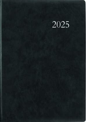 Zettler - Buchkalender 2025 anthrazit, 21x29,7cm, Taschenkalender mit 416 Seiten im wattiertem Kunststoffeinband, 1 Tag auf 1 Seite, Tages- und Wochenzählung, Fadenbindung und deutsches Kalendarium