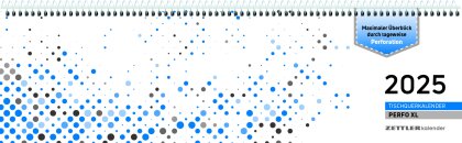 Zettler - Tischquerkalender 2025 Perfo XL blau, 36,2x10,6cm, Bürokalender mit 112 Seiten, Tages-, Wochen- und Zinstageszählung, Steuerterminen, Tagesweise perforiert und deutsches Kalendarium