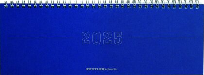 Zettler - Tisch-Querkalender Papyrus 2025 blau, 29,7x10,5cm, Bürokalender mit 112 Seiten, Monatsübersicht, Notizbereich, Mondphasen, Jahresübersicht, Ringbindung und deutsches Kalendarium