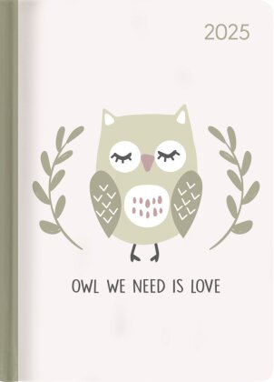 Alpha Edition - Ladytimer Lovely Owl 2025 Taschenkalender, 10,7x15,2cm, Kalender mit 192 Seiten, Notizmöglichkeiten, Bucket List, Mondphasen und internationales Kalendarium