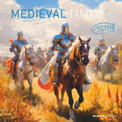 Alpha Edition - Medieval Fantasy 2025 Broschürenkalender, 30x30cm, Kalender mit mittelalterischer Fantasy, Fantasy Motive, Ferientermine DE/AT/CH und internationales Kalendarium