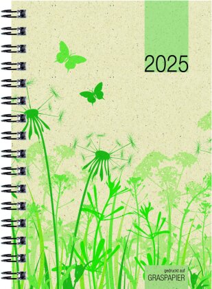 Zettler - Taschenkalender 2025 Graspapier, 10x14cm, Taschenplaner mit 128 Seiten im Kartoneinband mit Motiv, 1 Woche auf 2 Seiten, Drahtkammbindung, Wochenübersicht und internationales Kalendarium