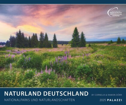 PALAZZI - Naturland Deutschland 2025 Wandkalender, 60x50cm, Posterkalender mit schönen Bildern aus Nationalsparks und Naturschutzgebieten, Felder, Wiesen und Wälder, internationales Kalendarium
