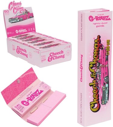 G-Rollz Cheech Chong Lightly Dyed Pink King Slim Papers + Tips Display 24pcs