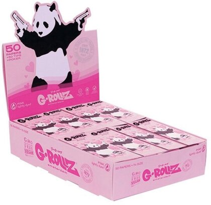 G-Rollz Banksy Panda Gunnin Lightly Dyed Pink 1 1/4 Papers + Tips Display 24pcs