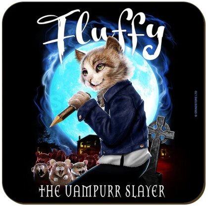 Horror Cats Fluffy The Vampurr Slayer Coaster